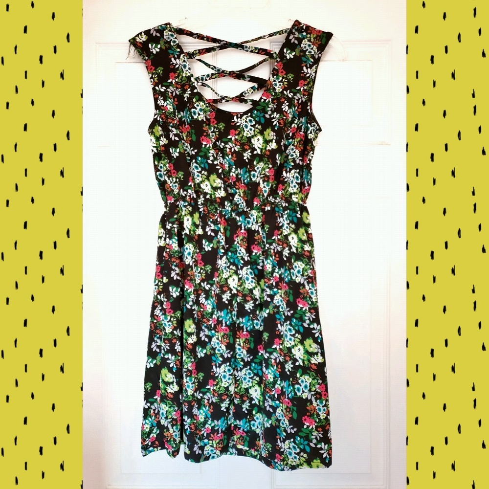 Xhilaration black floral sleeveless dress